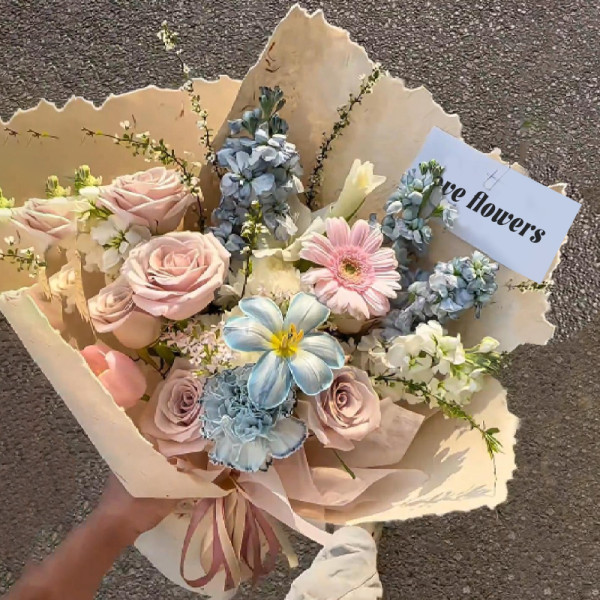 Pastel Macaron Bouquet | Soft Pink & Blue Mixed Floral Gift